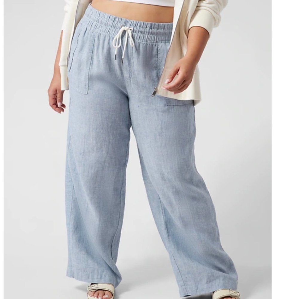 Athleta | "Cabo" Linen Wide Leg Pant | Size 12 | Chambray Blue